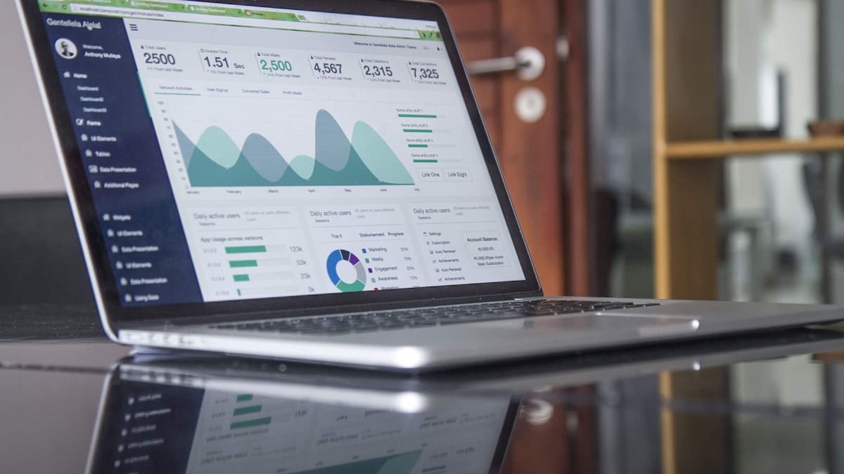 Data analytics dashboard with performance metrics and charts