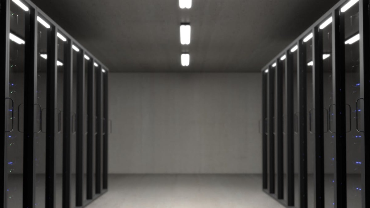 Server racks inside a modern data center facility