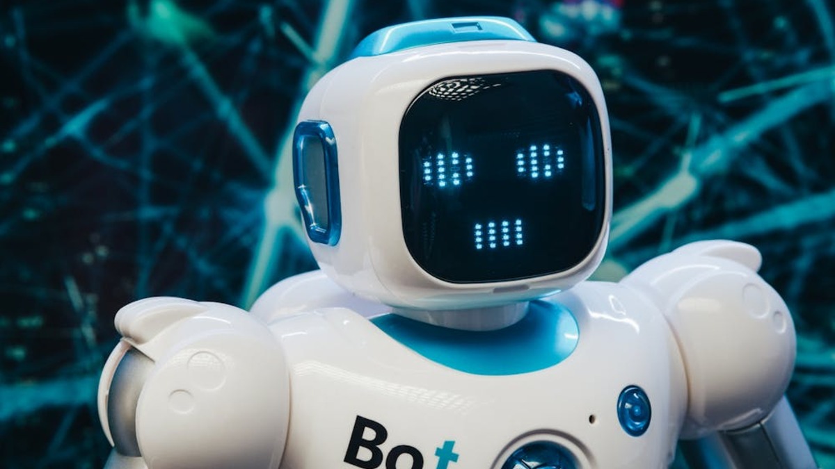 A humanoid robot on display at a technology exhibition