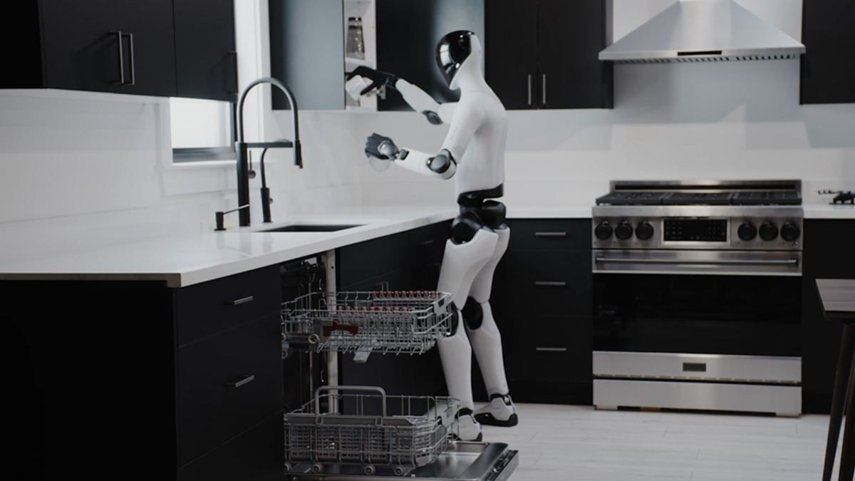 Helix 02 robot loading a dishwasher autonomously in a kitchen demo