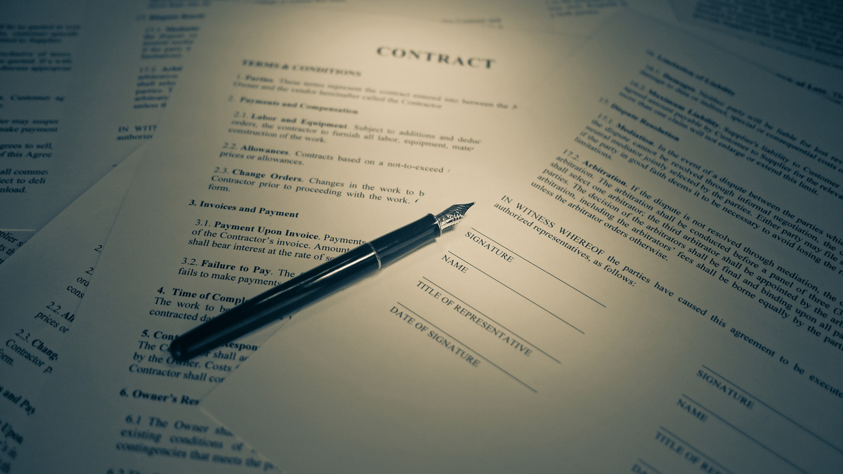 A signed legal contract document