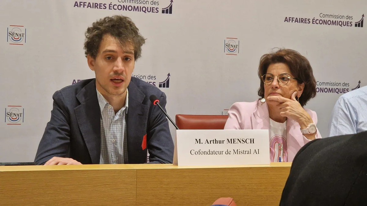 Mistral AI CEO Arthur Mensch speaking at a conference