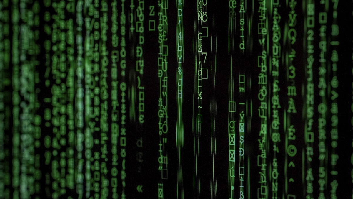 Green matrix-style data stream representing AI-native enterprise operations