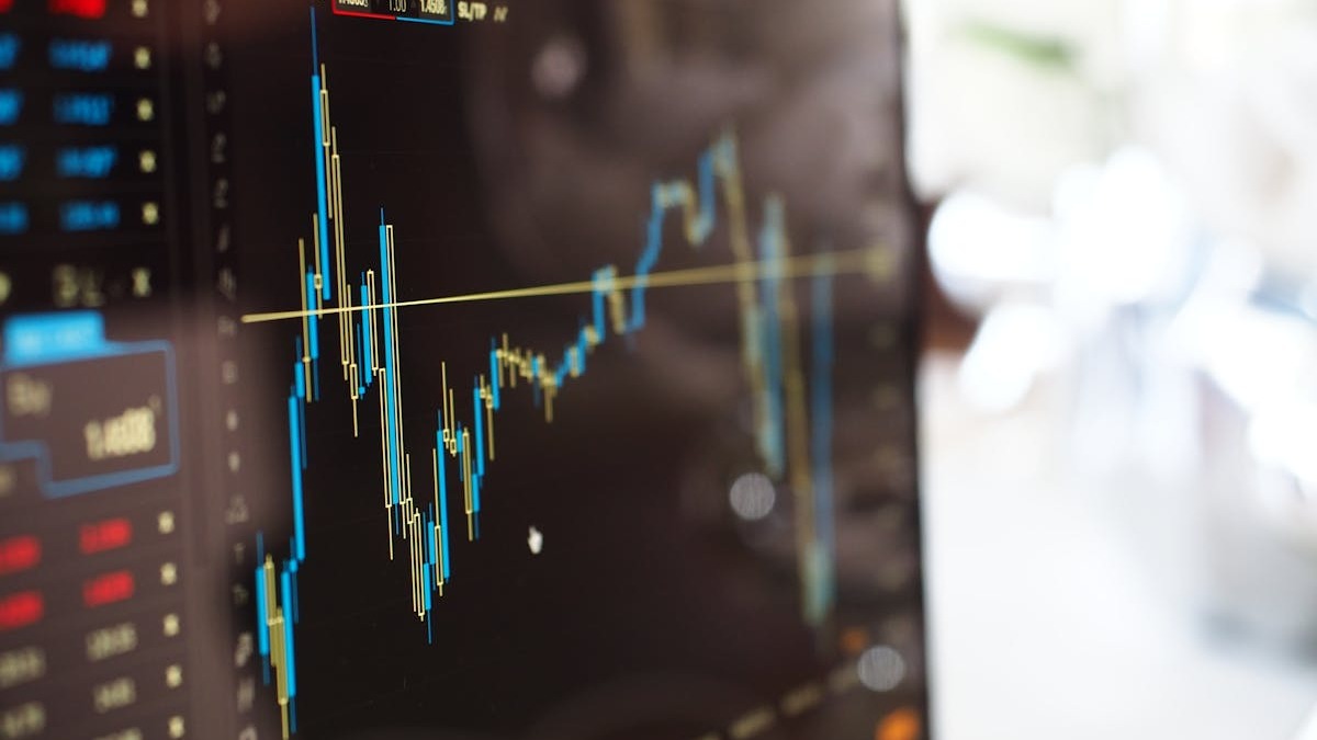A financial chart showing market activity and investment flows