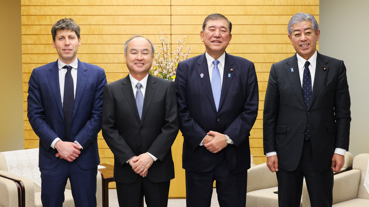 Sam Altman at a meeting with Japanese PM Shigeru Ishiba and SoftBank's Masayoshi Son in February 2025